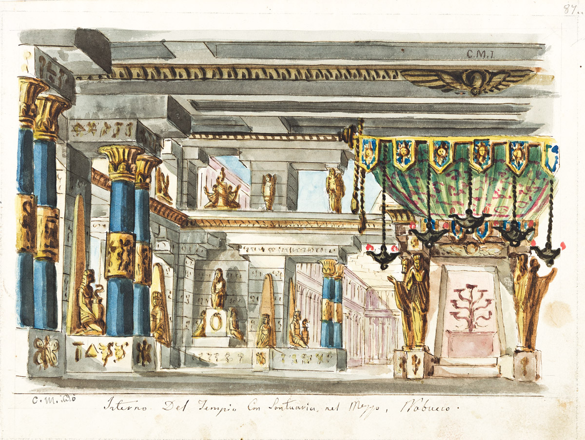 METRODORO CONTI (1810-1887) Group of 8 scenic designs for Giuseppe Verdis opera Nabucco.